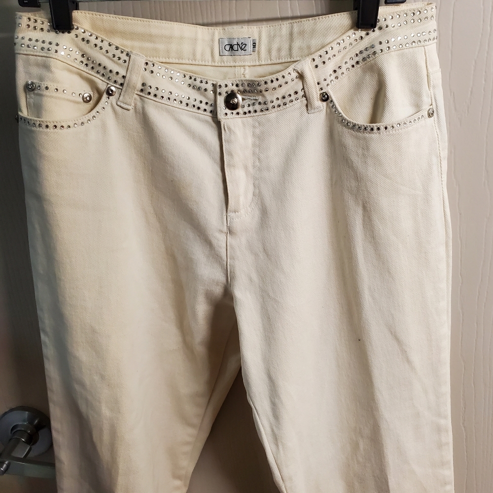 Cache White Rhinestone Embellished Jeans